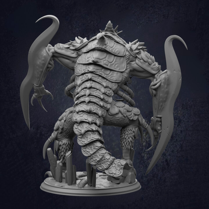 A detailed 3D rendering of a fantastical creature with a long, coiled body, sharp claws, and a menacing expression.