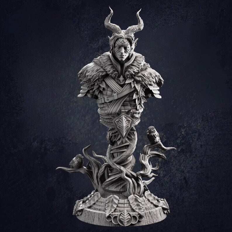 A front view of a bust statue of the Infernal Forest Guardian by DM Stash