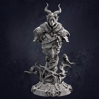 A front view of a bust statue of the Infernal Forest Guardian by DM Stash