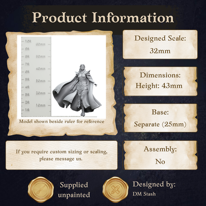The image is a product information graphic that provides details about a model, including its dimensions, base, and assembly instructions.