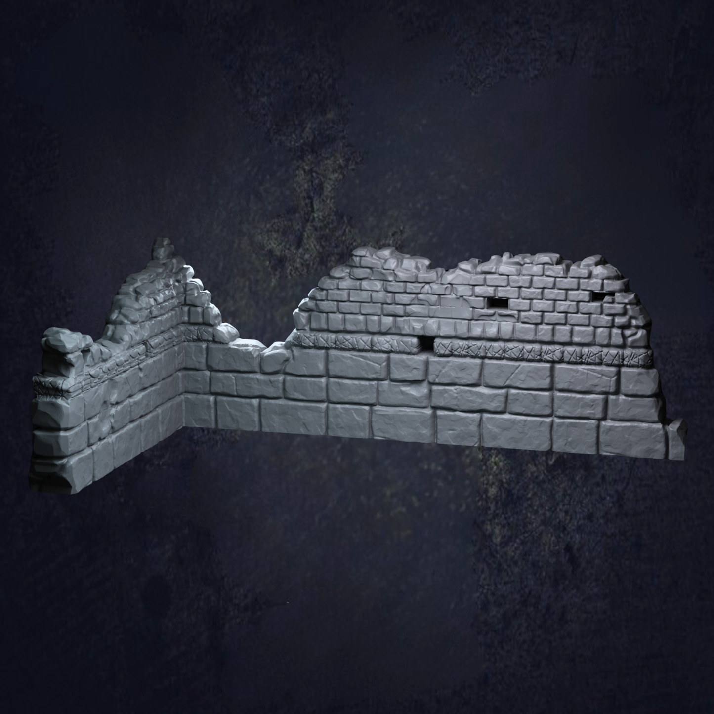 Single ruined wall for terrain purposes with different size stones to give depth.
