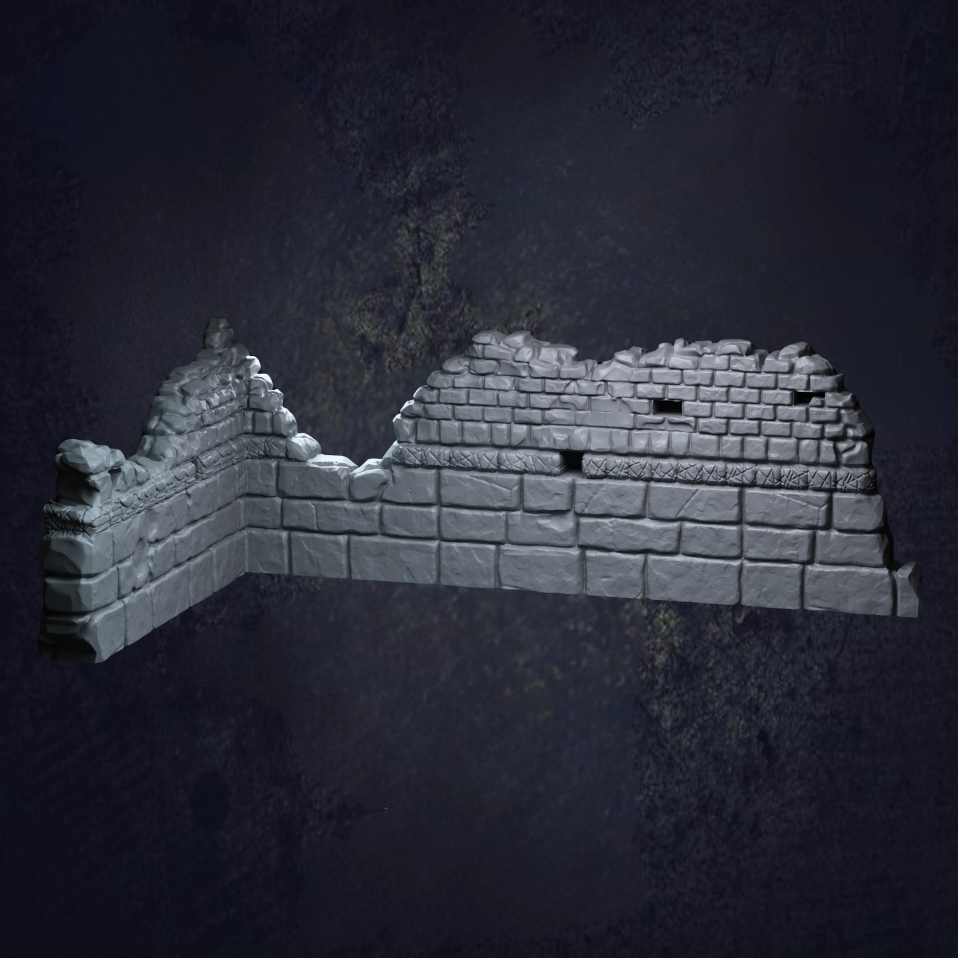Single ruined wall for terrain purposes with different size stones to give depth.
