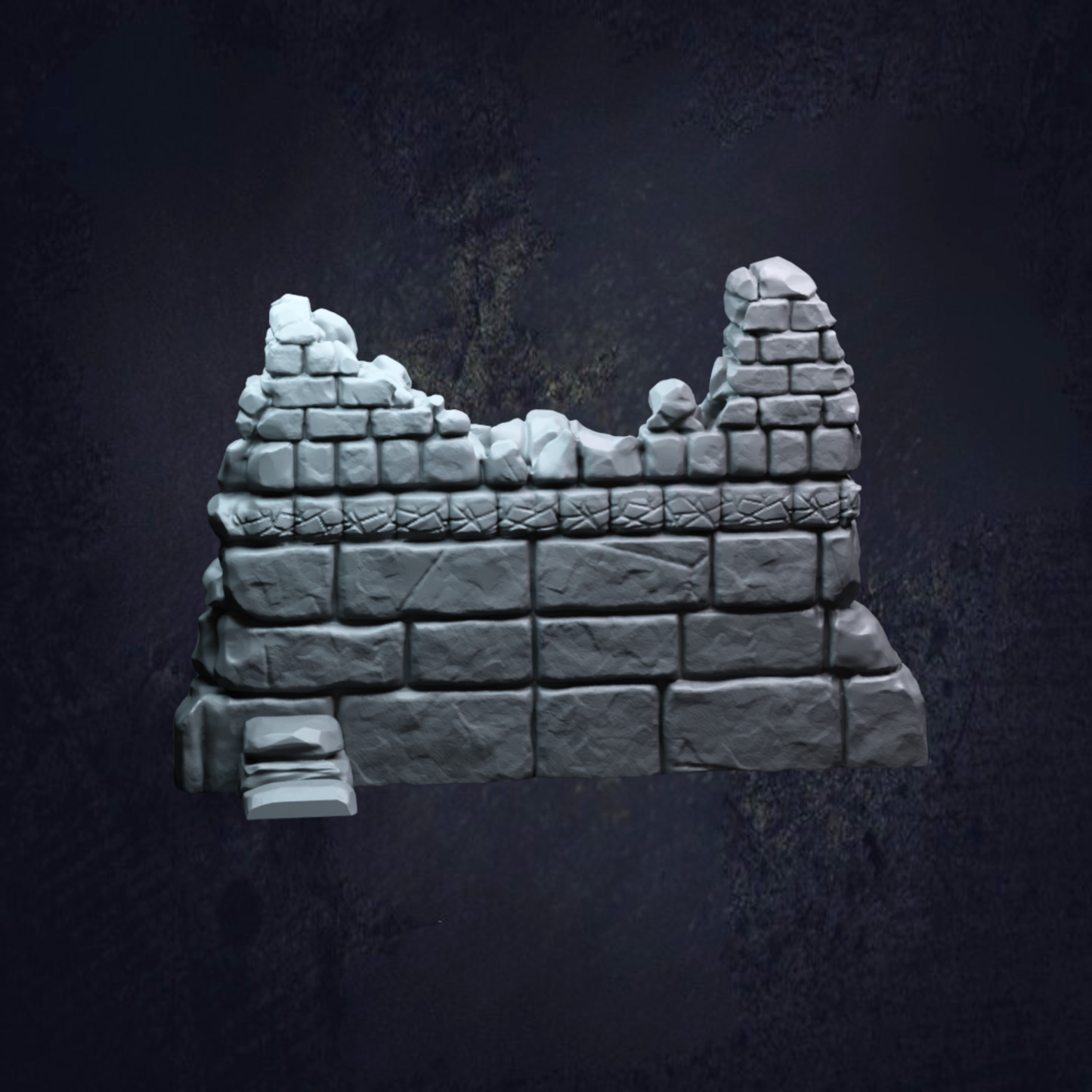 Single ruined wall for terrain purposes with different size stones to give depth.