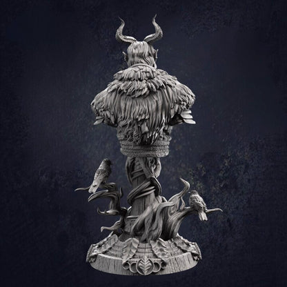 A rear view of a bust statue of the Infernal Forest Guardian by DM Stash