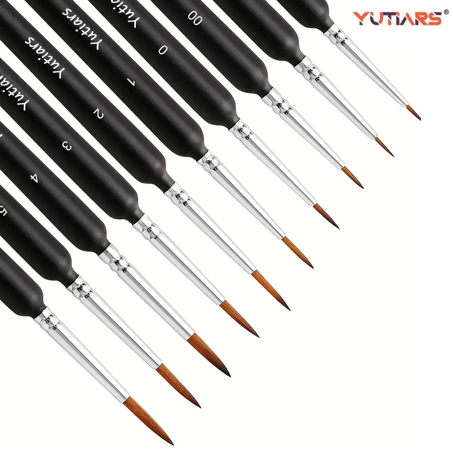 A set of paintbrushes for detailing miniatures, ideal for hobbyists and rpg gamers