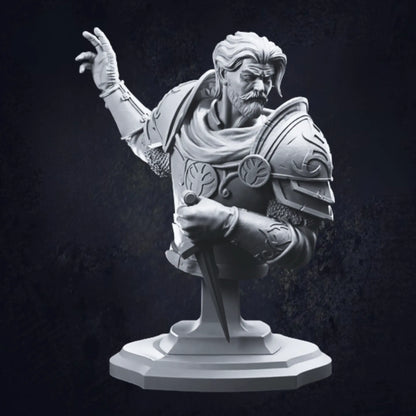 A high-quality 3D-printed RPG bust of Sir Gareth, 82mm tall, crafted in durable ABS-like resin. Unpainted and ready for tabletop gaming or display.