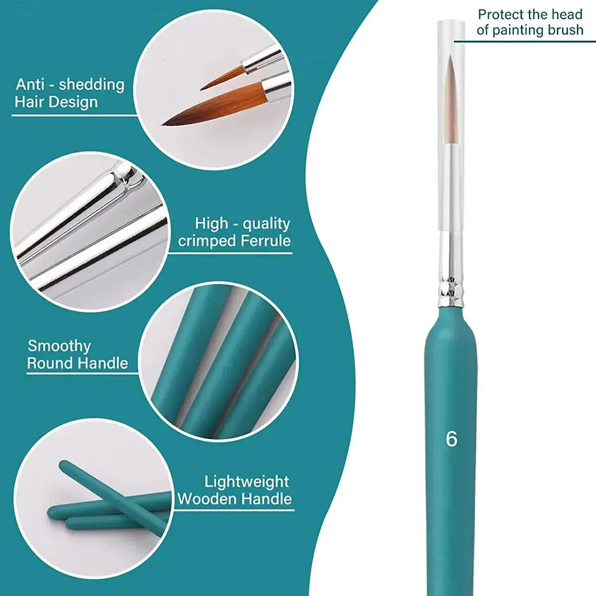Anti-shedding hair design, high quality crimped ferrule, smooth round handle, lightweight wooden handle