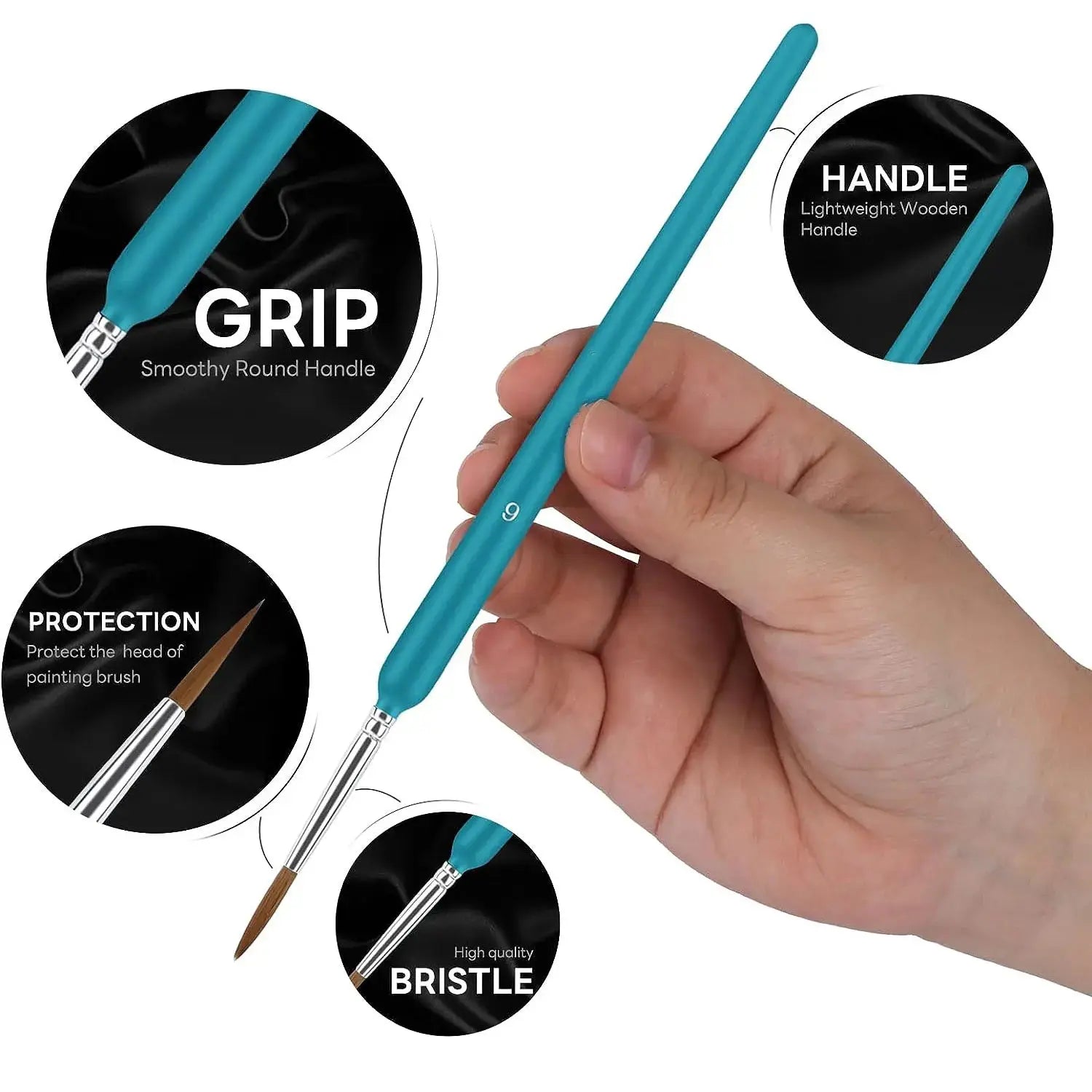 smooth round handle provides grip, lightweight wooden handle, high quality bristle