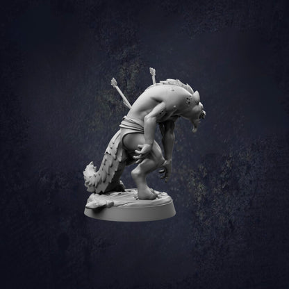 A 3D model of a fierce-looking creature, possibly a mythical or fantastical animal, standing on a pedestal against a dark background.