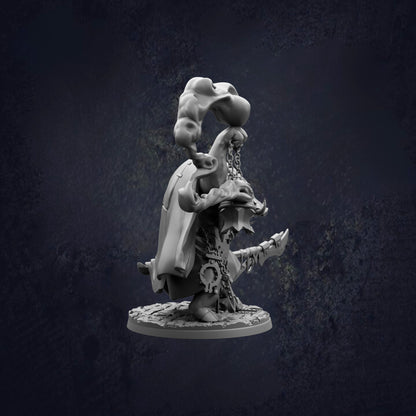A 3D model of a fantastical creature, possibly a dragon or serpent, with a large head and a long, curved body. The creature appears to be in a dynamic pose, with its head tilted upwards and its body twisted in an unusual manner. The image is set against a dark, textured background, which emphasizes the intricate details and textures of the creature's form.