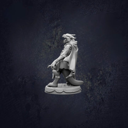 A white figurine of a dragon-like creature standing on a pedestal against a dark background.