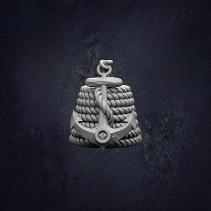 A white anchor with a rope wrapped around it, set against a dark background.
