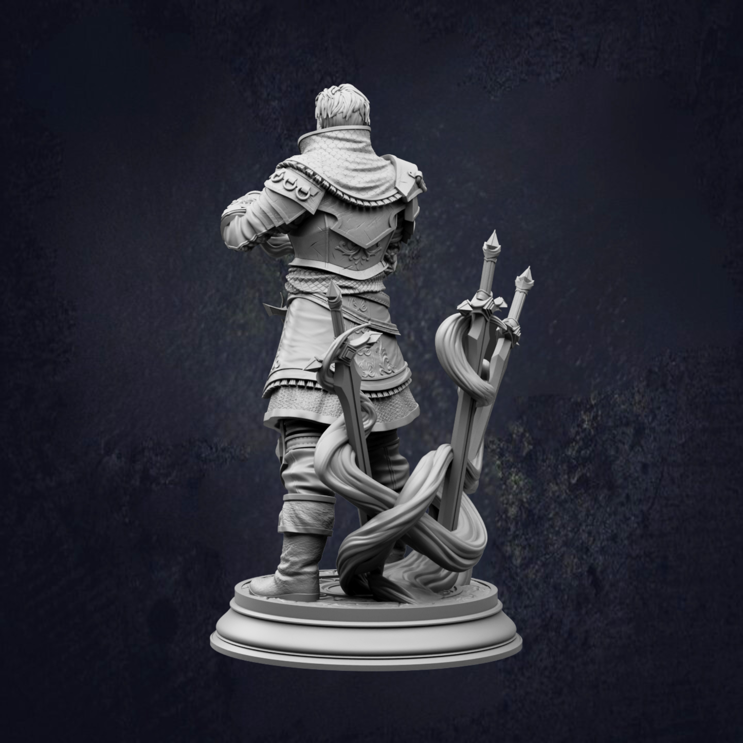 A statue of a person holding a sword and a shield, standing in a defensive stance.