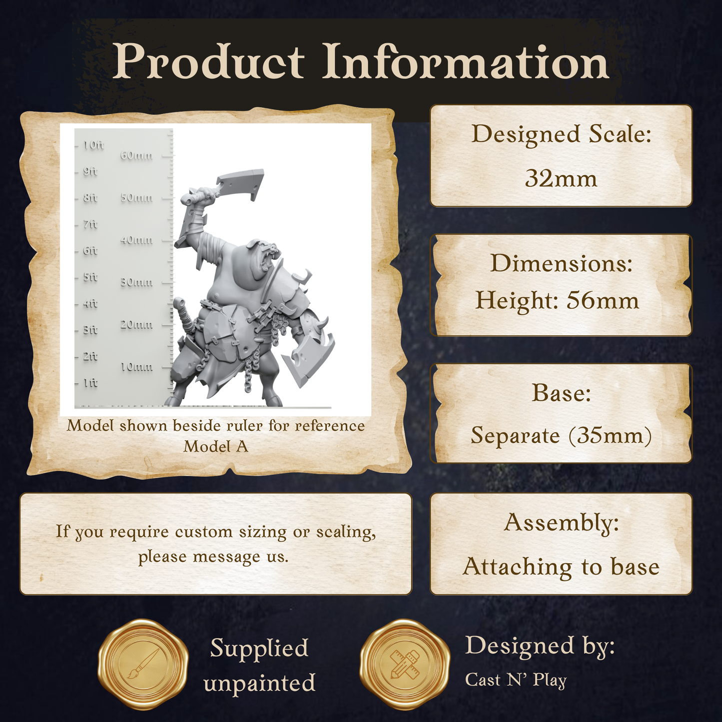The image is a product information graphic for a model called "Model A". It includes dimensions, assembly instructions, and information about the product's design and manufacturing.