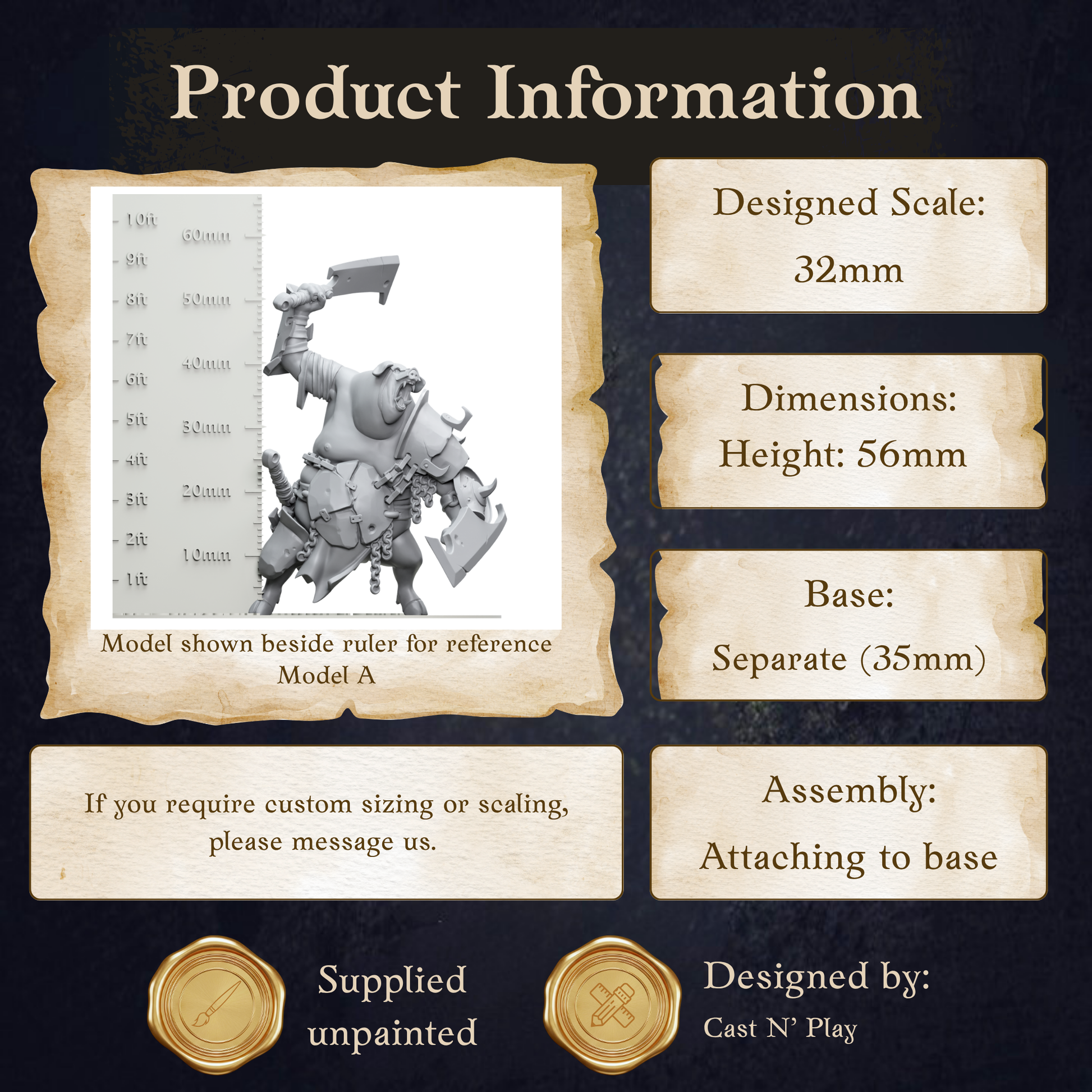 The image is a product information graphic for a model called "Model A". It includes dimensions, assembly instructions, and information about the product's design and manufacturing.