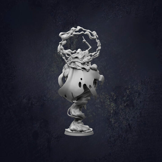 A 3D rendering of a stylized, abstract sculpture with a twisted, organic shape and a circular base.
