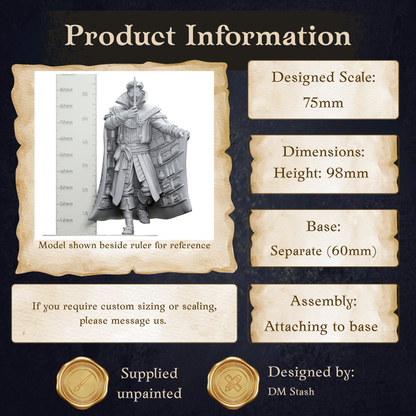 The image is a product information graphic that provides details about a model, including its dimensions, base, and assembly instructions.