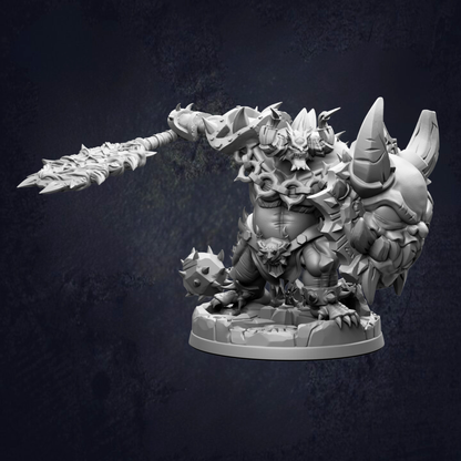 A detailed 3D model of a fantastical creature, possibly a monster or dragon, with sharp teeth and claws, and a large weapon in its hand.