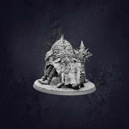A detailed 3D model of a fantastical creature, possibly a dragon or serpent, with spikes and a textured body, set against a dark background.