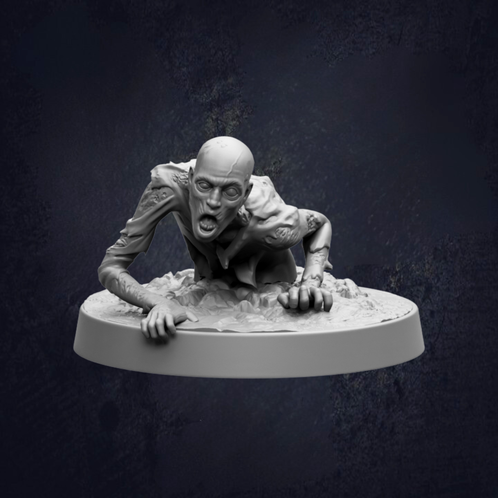 A 3D rendering of a zombie-like creature with a menacing expression, lying on the ground and appearing to be in a state of distress or fear.