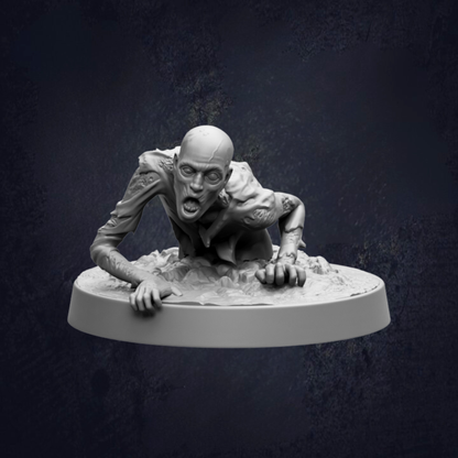 A 3D rendering of a zombie-like creature with a menacing expression, lying on the ground and appearing to be in a state of distress or fear.