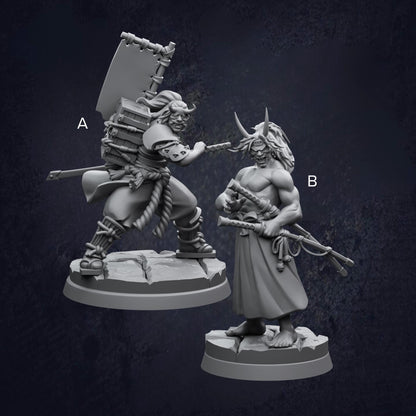 Pair of Katana Oni Samurai D&D RPG Miniatures - labelled for clarification