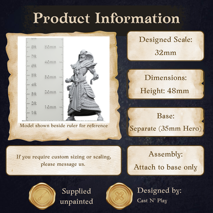 The image is a product information graphic that provides details about a model, including its dimensions, height, base, and assembly instructions.