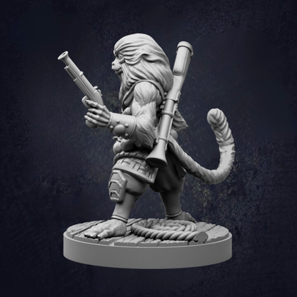 A 3D model of a monkey-like creature holding a gun and standing on a platform.