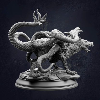 A detailed, intricate sculpture of a fantastical creature with multiple tentacles and sharp teeth, set against a dark background.