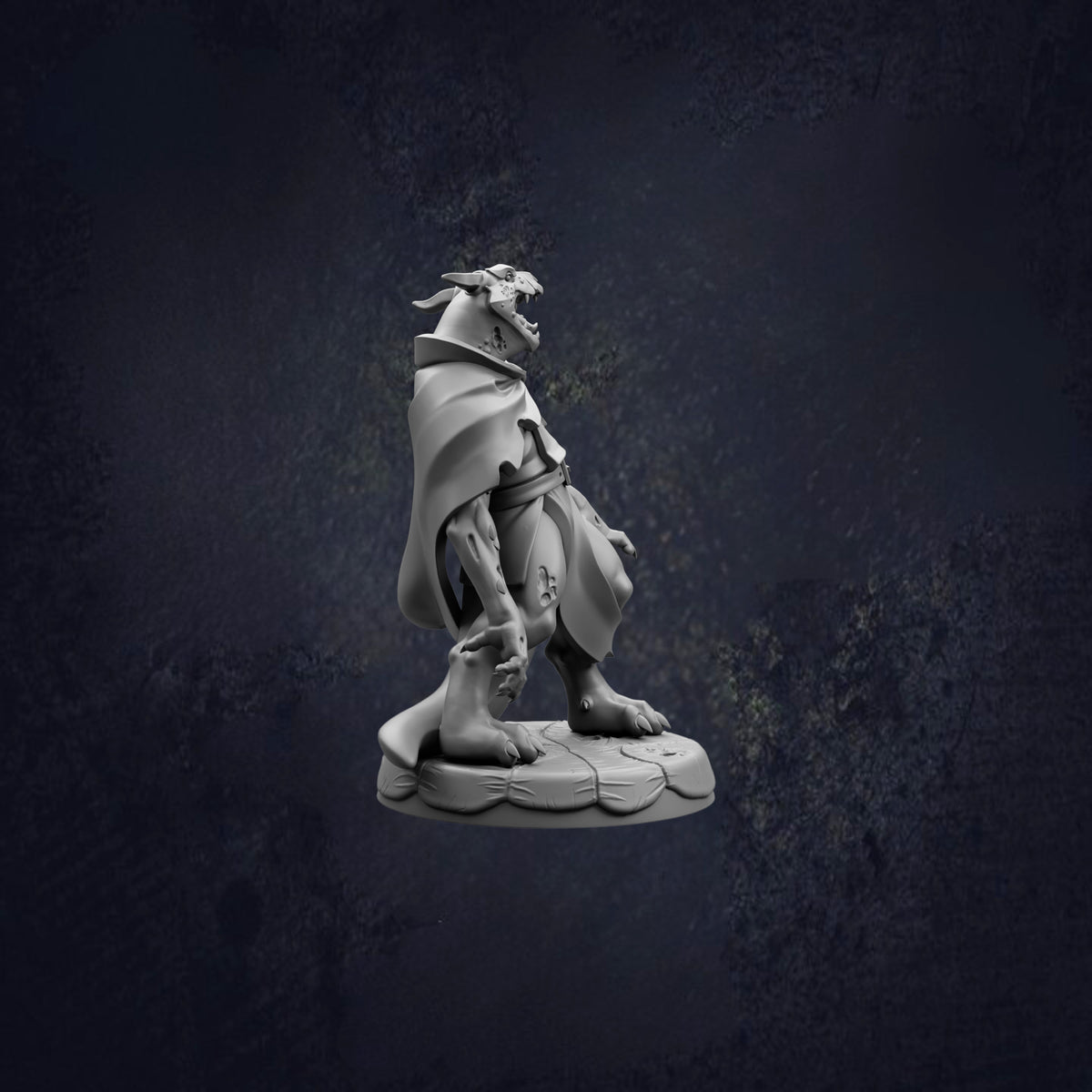 A 3D model of a fantastical creature, possibly a dragon or serpent, standing on a platform against a dark background.