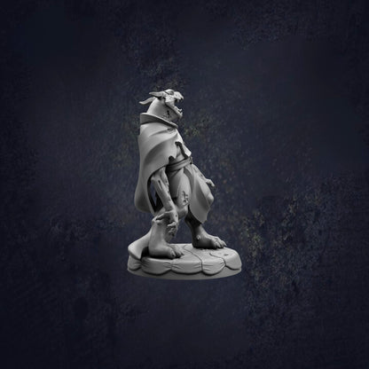 A 3D model of a fantastical creature, possibly a dragon or serpent, standing on a platform against a dark background.